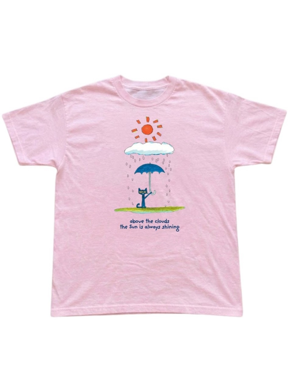 Gildan Light Pink Tee with Pete Cat, Umbrella & Sun Graphic